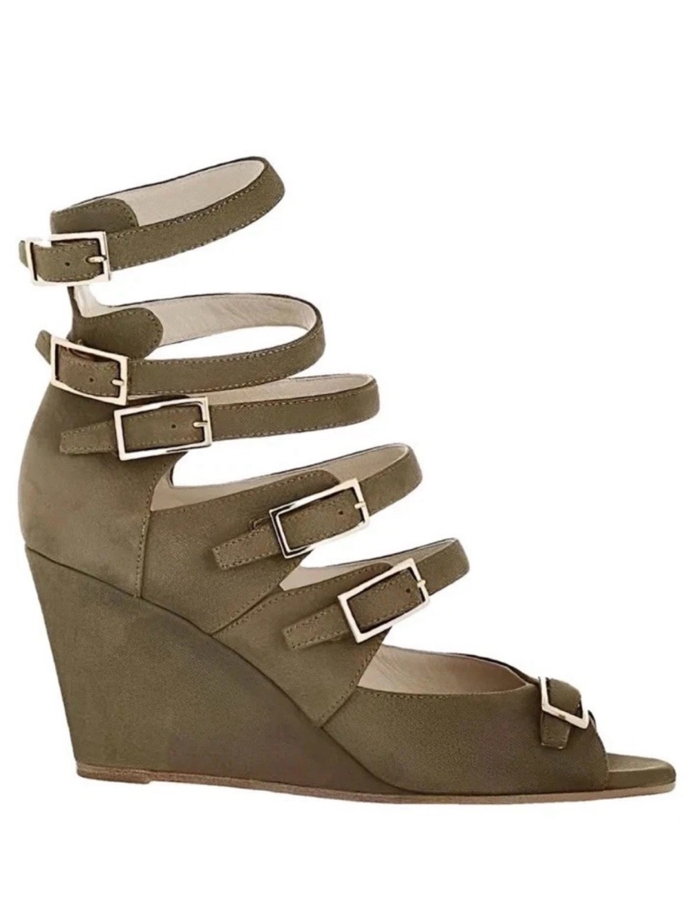 chloe suede buckled strappy wedge sandals Size 37 1/2
